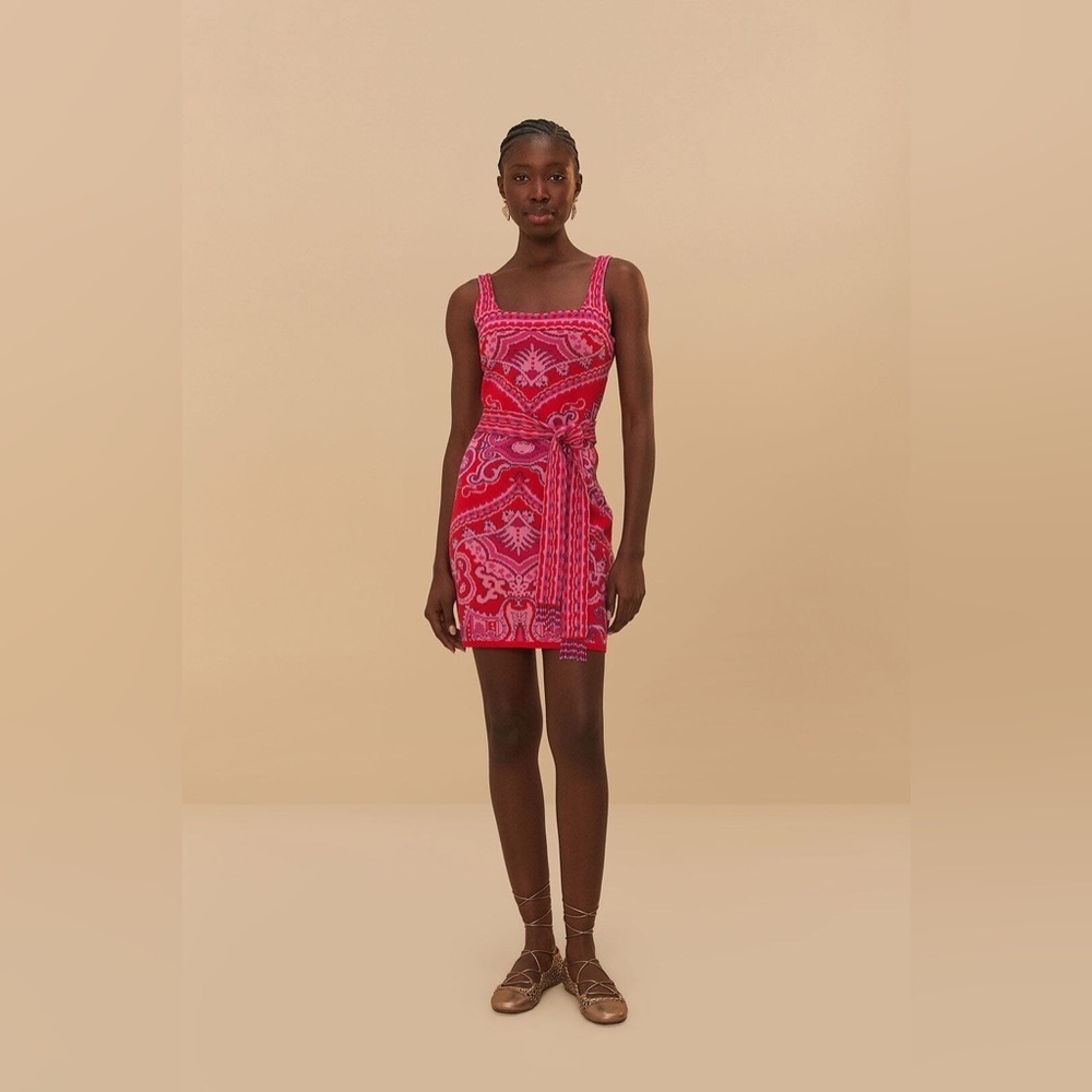 Red Paisley Scarf Knit Mini Dress